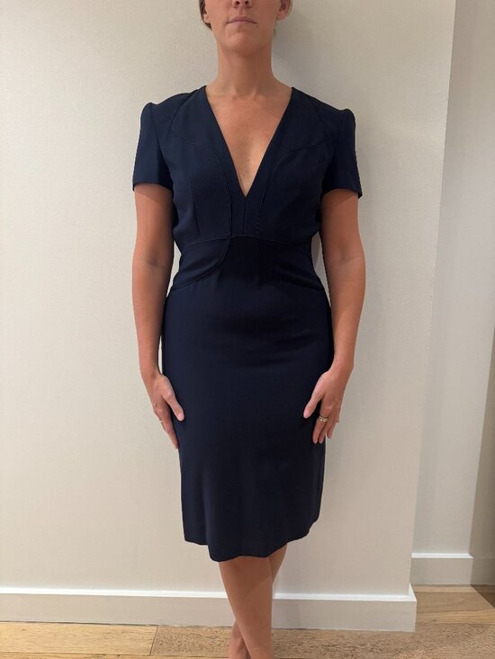 Alexander McQueen Structured Navy Dress Size 48/12 - Retail Price: $2,000+ - Picture 1 of 6